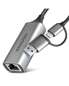 AXAGON ADE-TXCA, USB-C + USB-A 3.2 Gen 1 - Gigabit Ethernet síťová karta, Asix AX88179, auto instal