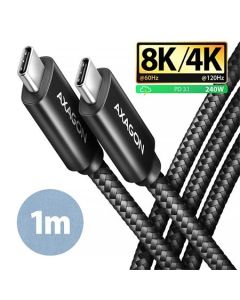 AXAGON BUCM4X-CM10AB NewGEN+ kabel USB-C <-> USB-C, 1m, USB4 Gen 3×2, PD 240W 5A, 8K HD, ALU, oplet, černý