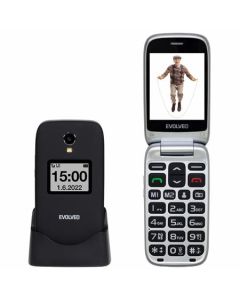 EVOLVEO EasyPhone FS, vyklápěcí mobilní telefon 2.8" pro seniory s nabíjecím stojánkem (černá barva)