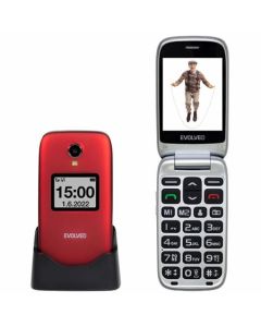 EVOLVEO EasyPhone FS, vyklápěcí mobilní telefon 2.8" pro seniory s nabíjecím stojánkem (červená barva)