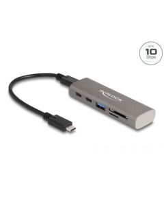 Delock 3 portový rozbočovač USB 10 Gbps včetně čtečky karet SD a Micro SD s konektorem rozhraní USB Type-C™