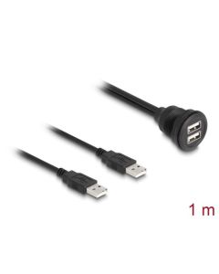 Delock Kabel USB 2.0, 2 x USB Typ-A zástrčky na 2 x USB Typ-A zásuvku, k vestavění, 1 m, černý