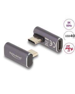 Delock USB Adaptér 40 Gbps USB Type-C™ PD 3.0 100 W samec na samice otočný pravoúhlý levý / pravý 8K 60 Hz kovová