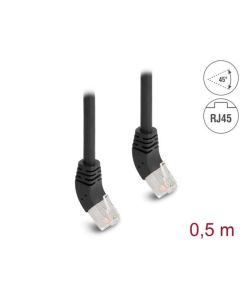 Delock Síťový kabel RJ45 Cat.6A S/FTP, zalomený nahoru o 45°, 0,5 m, černý