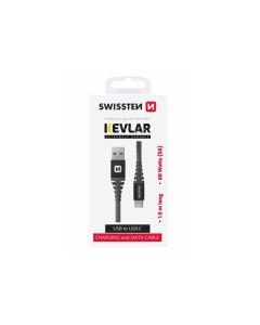 SWISSTEN DATOVÝ KABEL KEVLAR USB / USB-C 1,5 M ANTRACIT