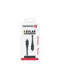 SWISSTEN DATOVÝ KABEL KEVLAR USB-C / LIGHTNING 1,5 M ANTRACIT