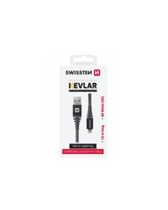 SWISSTEN DATOVÝ KABEL KEVLAR USB / LIGHTNING 1,5 M ANTRACIT