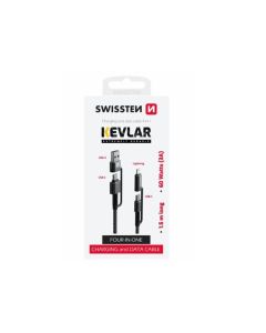 SWISSTEN DATOVÝ KABEL KEVLAR 4in1 3A 1,5 M ANTRACIT