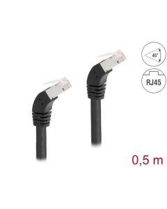 Delock Síťový kabel RJ45 Cat.6A S/FTP, zalomený dolů o 45°, 0,5 m, černý