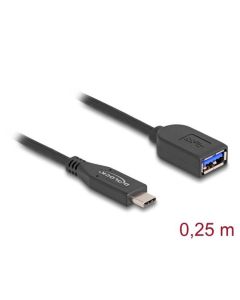 Delock Koaxiální kabel USB 10 Gbps, ze zástrčky USB Type-C™ na zásuvku Typ-A, délky 25 cm