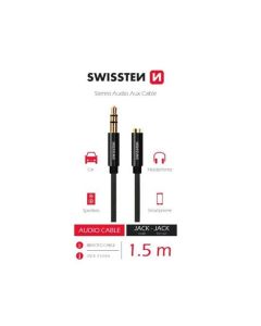 SWISSTEN  AUDIO KABEL TEXTILE 3,5 mm JACK(samec) - 3,5 mm JACK (samice) 1,5 M ČERNÝ