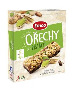 Tyčinka Emco s ořechy a pistácií, 3x 35 g