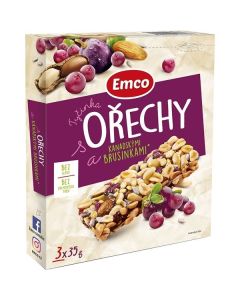 Tyčinka Emco s ořechy a kanad. brusinkami, 3x 35 g
