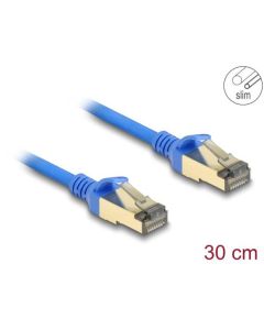 Delock Síťový kabel RJ45, Cat.8.1, F/FTP, tenký, 0,3 m, modrý