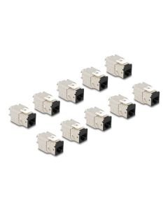 Delock Modul Keystone ze zásuvkového konektoru RJ45 na LSA Cat.6A, beznástrojový, černá, sada 10 kusů