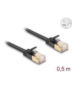 Delock Síťový kabel RJ45 Cat.6A, ze zástrčky na zástrčku,s robustní západkou a hrubým plochým kabelem Cat.7,U/FTP, 0,5 m