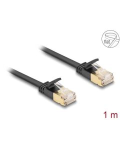 Delock Síťový kabel RJ45 Cat.6A, ze zástrčky na zástrčku, s robustní západkou a hrubým plochým kabelem Cat.7, U/FTP, 1 m
