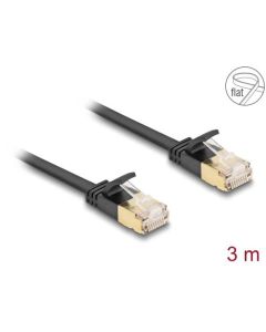 Delock Síťový kabel RJ45 Cat.6A, ze zástrčky na zástrčku, s robustní západkou a hrubým plochým kabelem Cat.7, U/FTP, 3 m