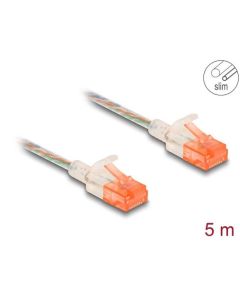 Delock Síťový kabel RJ45, Cat.6A, U/UTP, tenký, 5 m, transparentní