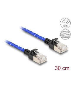 Delock Síťový kabel RJ45 s opleteným pláštěm, Cat. 6A, U/FTP Slim, 0,3 m, modrý