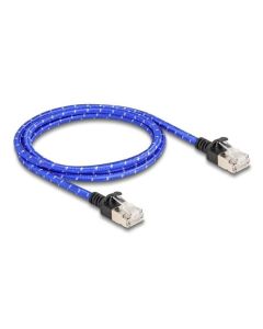 Delock Síťový kabel RJ45 s opleteným pláštěm, Cat. 6A, U/FTP Slim, 1 m, modrý