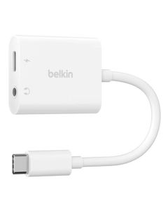 Belkin USB-C adaptér/rozdvojka 1x USB-C M/ 1x USB-C F napájení 60W + 1x 3,5mm jack, bílá
