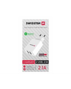SWISSTEN SÍŤOVÝ ADAPTÉR SMART IC, CE 2x USB 2,1 A POWER BÍLÝ (SAMOPRODAVAČ)