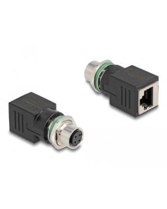 Delock M12 Adaptér, ze čtyřpinové D-kódované zástrčky na konektor RJ45 přímý