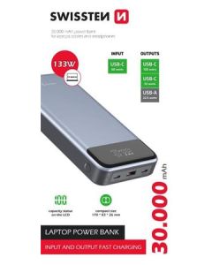 SWISSTEN POWER BANK 30000 mAh 133W POWER DELIVERY GREY