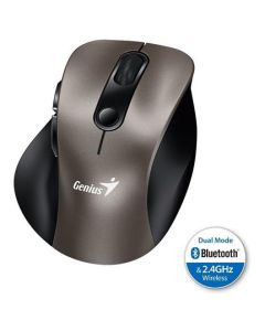 Genius Ergo 9000S, Myš, bezdrátová, optická, 2400DPI, 6 tlačítek, Bluetooth, 2.4GHz, USB, titanová