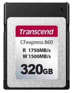Transcend 320GB CFexpress 860 NVMe PCIe Gen3 x2 (Type B) paměťová karta, 1750MB/s R, 1500MB/s W