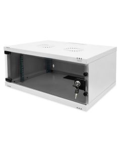 DIGITUS DN-38010 Nástěnná skříň 4U, SOHO, nemontovaná 241x540x400 mm, celoskleněné přední dveře, šedá (RAL 7035)