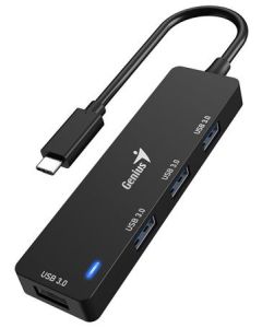 Genius UH-400 USB Hub, externí, USB-C na 4× USB 3.0, 15cm, černý