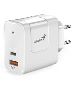 Genius PD-65AC, Napájecí adaptér, univerzální, 65W, 1× USB-C, 1× USB, PD 3.0, QC 3.0, bílý