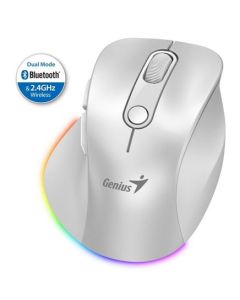 Genius Ergo 9000S Pro Myš, bezdrátová, optická, 2400DPI, 6 tlačítek, BT, 2,4GHz, USB-C nabíjení, tichá, 7barevné podsvícení, bílá