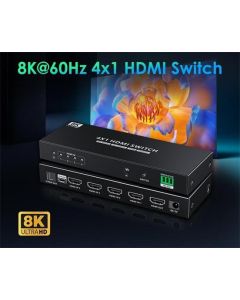 PremiumCord HDMI switch 4:1 s podporou rozlišení 8K@60Hz,4K@120Hz, 1080P, HDR, s ovládáním tlačítkem a dálkovým ovladače