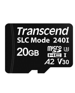 Transcend 20GB microSDHC240I UHS-I U3 V30 A2 (Class 10) 3D TLC (SLC mode) průmyslová paměťová karta, 100MB/s R, 80MB/s W