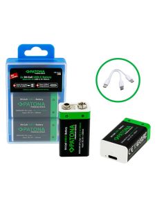 PATONA nabíjecí baterie 6F22/LR22 Li-lon 400mAh 9V s USB-C nabíjením, 2ks v balení