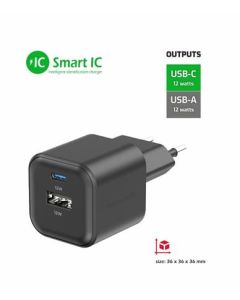 SWISSTEN SÍŤOVÝ ADAPTÉR 12W 1x USB-C + 1x USB-A  ČERNÝ