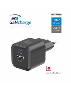 SWISSTEN SÍŤOVÝ ADAPTÉR GaN 1x USB-C 35W PD + 1x USB-A 27W QC ČERNÝ