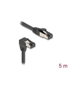 Delock Síťový kabel RJ45 Cat.8.1 S/FTP, zalomený dolů o 90° / přímý, 5 m, černý