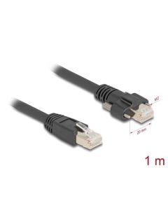 Delock Kabel ze zástrčky RJ45 na zástrčku RJ45 se šrouby, 20 mm, pro GigE kameru Cat.6A S/FTP, 1 m, černý
