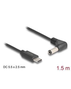 Delock Napájecí kabel z konektoru USB Type-C™ na stejnosměrný konektor 5,5 x 2,5 mm, pravoúhlý, 1,5 m