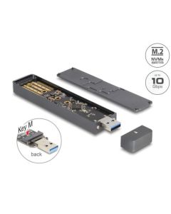 Delock Externí pouzdro na SSD M.2 NVME PCIe nebo SSD SATA se zástrčkovým konektorem USB Typu-A 10 Gbps