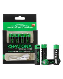 PATONA nabíjecí baterie AA/LR6 Li-Pol 2000mAh 1,5V s USB-C nabíjením, 4ks v balení