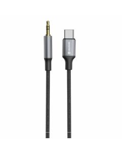 SWISSTEN AUDIO ADAPTÉR TEXTILE USB-C (samec) / 3,5 mm JACK (samec) 1,5M ČERNÝ (nahrazuje 73501303)