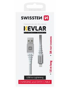SWISSTEN DATOVÝ KABEL KEVLAR USB / LIGHTNING 1,5 M BÍLÝ