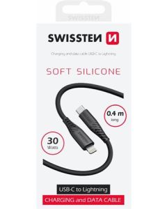 SWISSTEN DATOVÝ KABEL SOFT SILICONE USB-C / LIGHTNING 0,4 M ČERNÝ