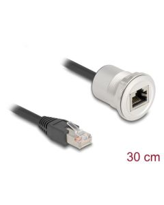 Delock Integrovaná zásuvka RJ45 s kabelovou zástrčkou Cat.5e, STP, 30cm, hliník