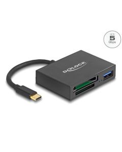Delock Čtečka karet USB-C™ na paměťové karty XQD a SD + port rozhraní USB 5 Gbps Typ-A